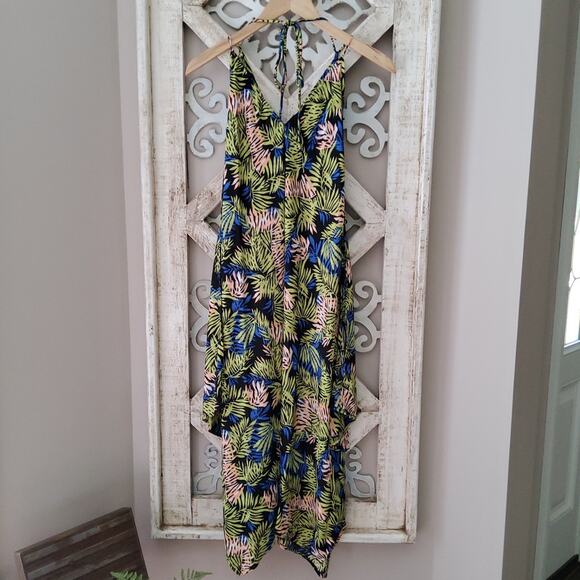 Tyche Women's Flowy Asymmetric Adjustable Tie Back Strap Midi Dress Tropical - Picture 10 of 13